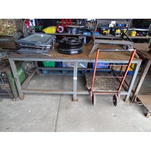 5048 - 1 x metal framed work bench approx 200 x 100cm with an 8mm thick top