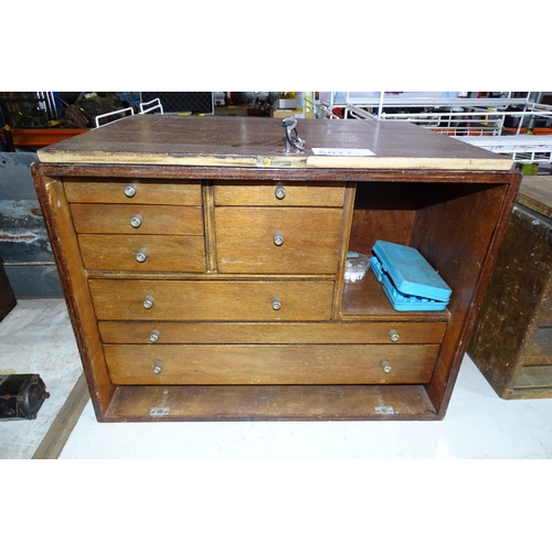 5077 - 1 x engineers wooden multidrawer bench top tool chest with front panel and 2 x keys approx 51 x 23 x... 