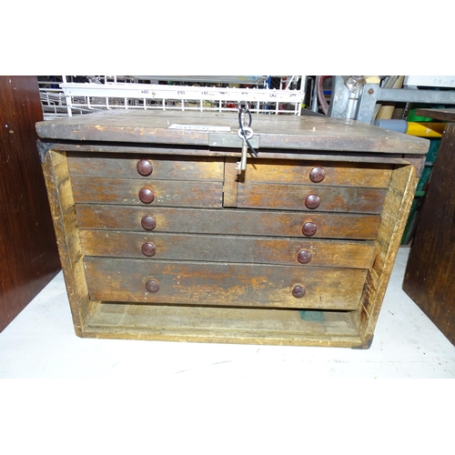 5078 - 1 x Moore and Wright engineers wooden multidrawer bench top tool chest with front panel and 2 x keys... 