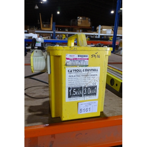 5161 - 1 x Carroll & Meynell 110v site transformer - 1.5kva continuous / 3kva intermittent duty - Working w... 