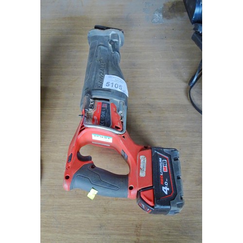 5105 - 1 x Milwaukee M18 ONESX cordless reciprocating saw with 1 x battery but No charger is included