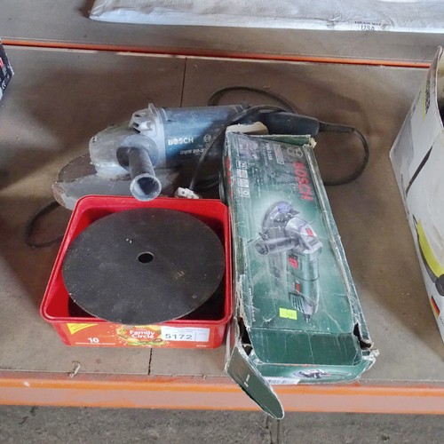 5172 - 2 x Bosch angle grinders both 240v and a quantity of various discs - Working when tested