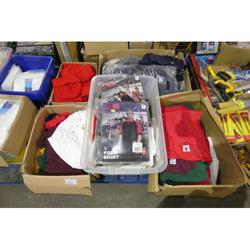 5752 - 1 pallet containing a quantity of various work clothing. Please note that the plastic boxes / crates... 