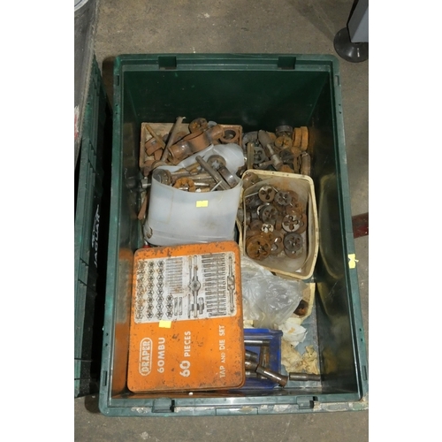 5303 - A quantity of various taps, dies, collets etc. Contents of 1 plastic crate which is not included