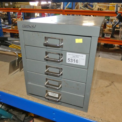 5316 - 1 x Bisley grey metal index type cabinet containing a quantity of various items including rivets, nu... 