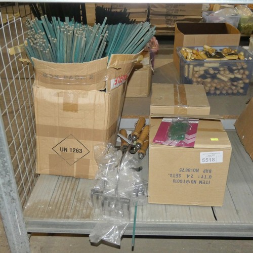 5518 - A quantity of garden related items including multipurpose ties and small long reach rakes