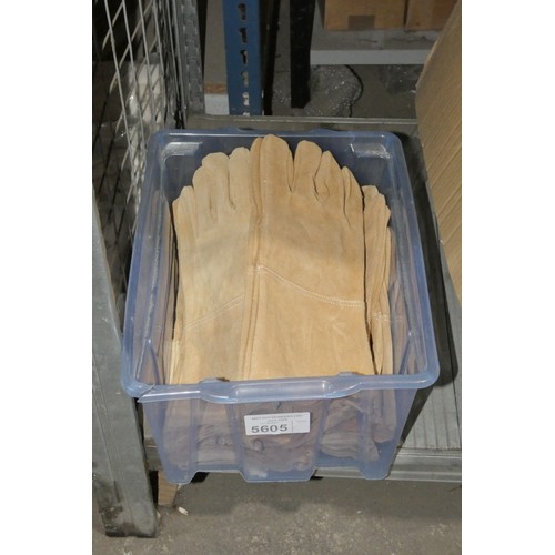 5605 - A quantity of leather long cuff gloves. Contents of 1 plastic box which is not included