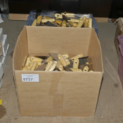 5737 - A quantity of wooden handles scrapers. Please note that the plastic box is not included