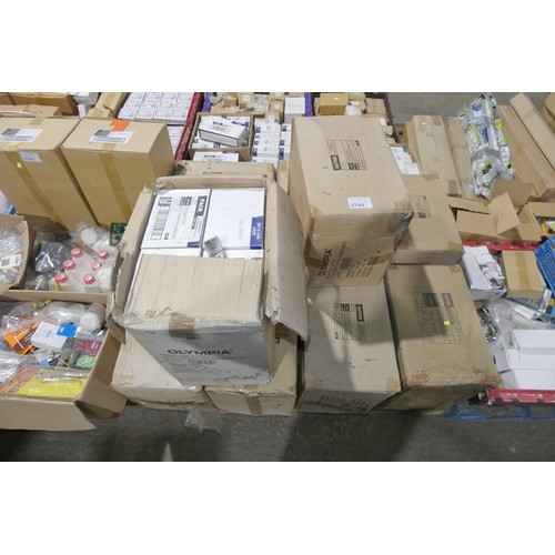 5744 - 1 pallet containing a quantity of various items including door wedges, felt pads and multipurpose sc... 