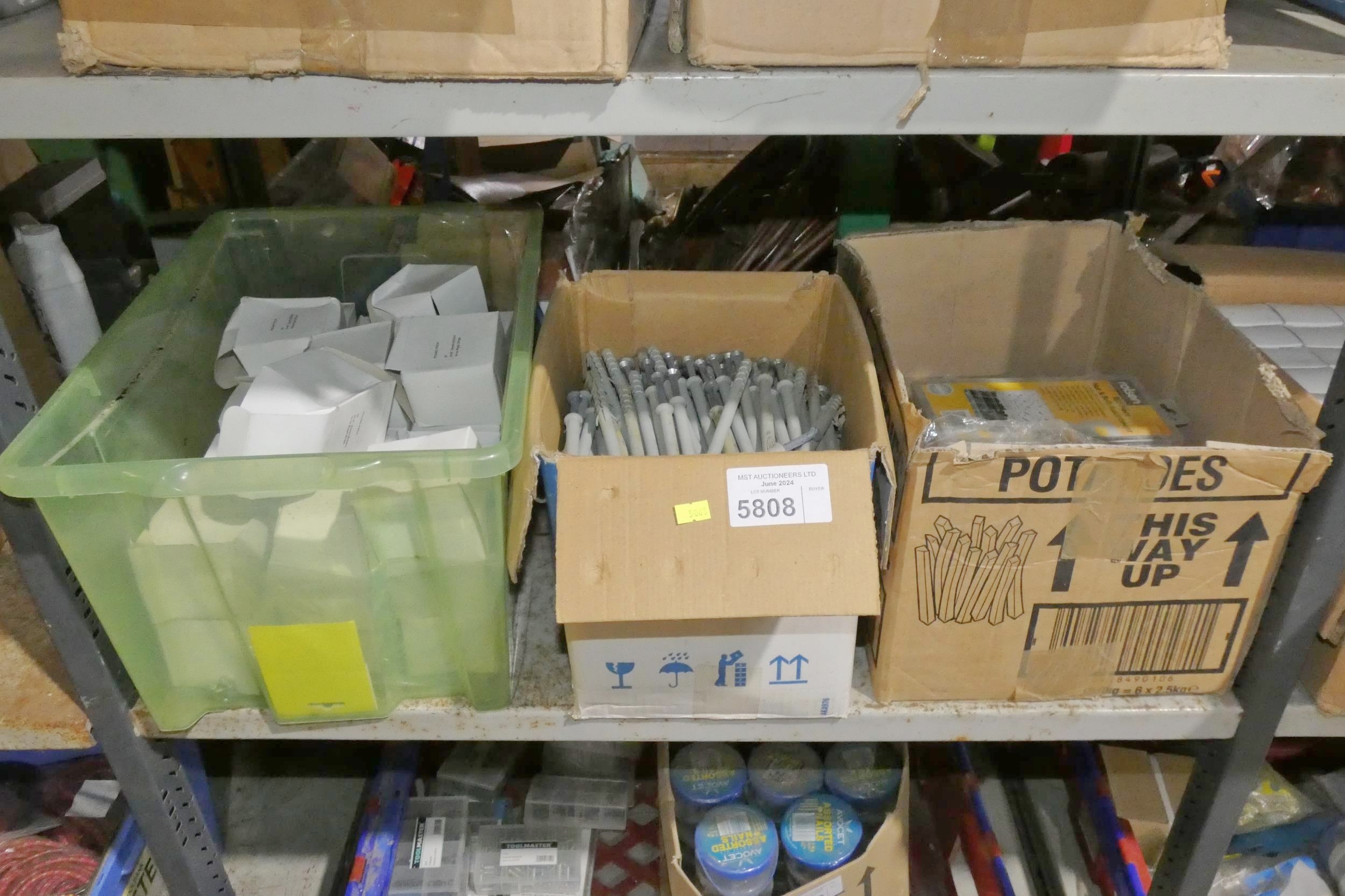 A quantity of wire rope grips, hammer in frame fixings and nut / bolt