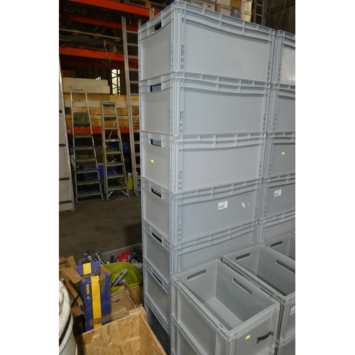 6036 - 8 x grey plastic stacking boxes each approx 60 x 40 x 26cm high