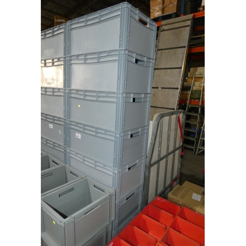 6037 - 8 x grey plastic stacking boxes each approx 60 x 40 x 26cm high