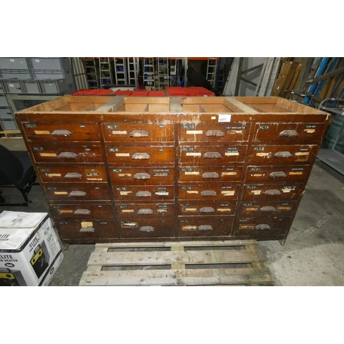 6057 - A vintage Pine shop counter type unit with 24 x drawers, approx 168 x 61 x 101cm high. Please note t... 