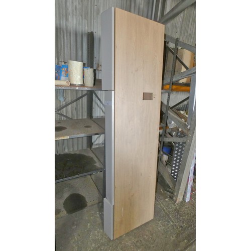 5993 - 1 x wood effect kitchen cabinet with three hinged doors approx 15cm wide x 60cm deep x 222cm high