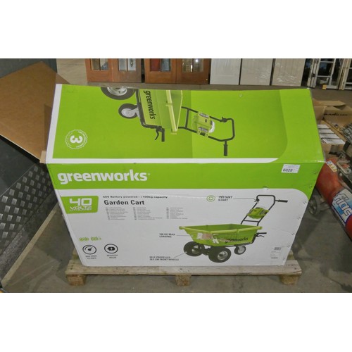 6028 - A Greenworks 40v battery powered self propelled garden cart model G40GC capacity 100kg, please note ... 