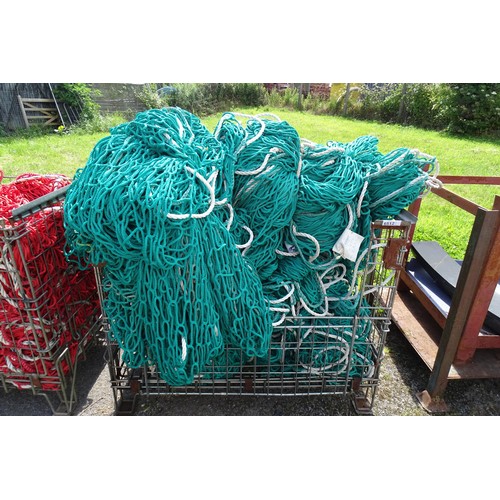 6512 - 1 stillage containing a quantity of various green fall arrest safety nets, these are out of date, pl... 