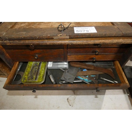 5079 - 1 x  Neslein engineers wooden multidrawer bench top tool chest with front panel and 1 x key approx 4... 