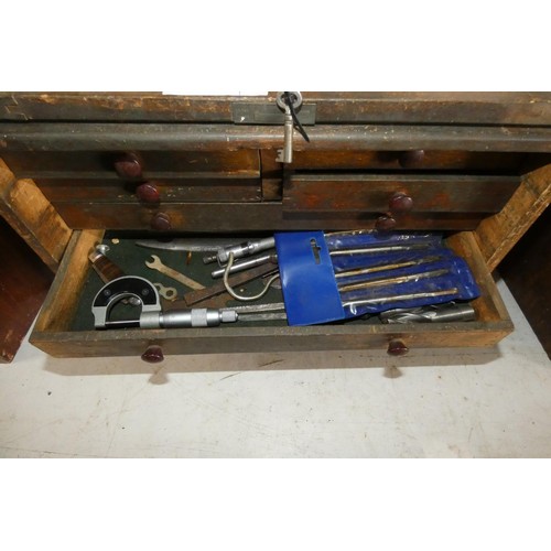5078 - 1 x Moore and Wright engineers wooden multidrawer bench top tool chest with front panel and 2 x keys... 