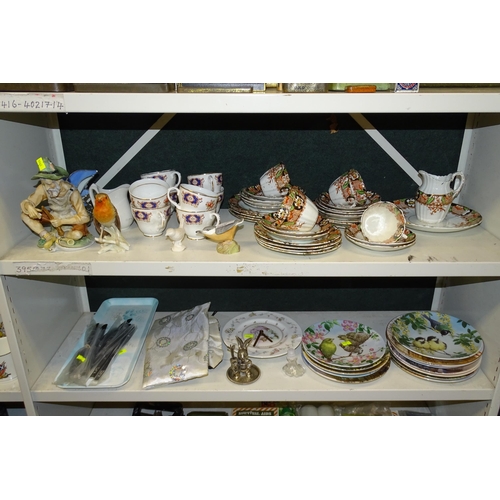 3063 - A quantity of miscellaneous decorative teaware, ornaments and sundries (two shelves)