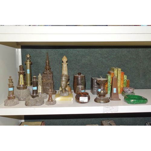 3066 - A quantity of decorative vintage marble lighthouses and other marble and similar ornaments (one shel... 