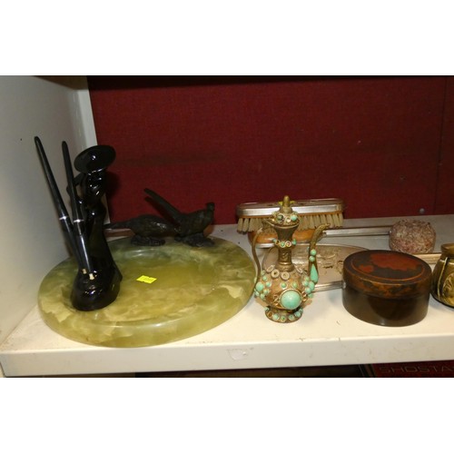 3019 - A quantity of miscellaneous cutlery, small ornaments and trinkets etc (one shelf)