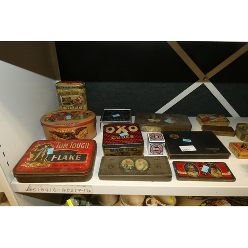 3062 - A quantity of miscellaneous vintage advertising tins (one shelf)