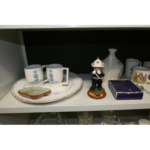 3068 - A quantity of royal commemorative beakers and other royal ware etc (two shelves)