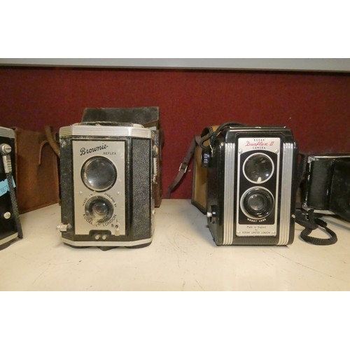 3003 - A collection of vintage box cameras and bellows cameras etc (one shelf)