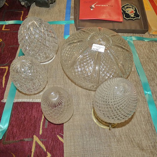 3136 - Five vintage decorative heavy cut glass light shades