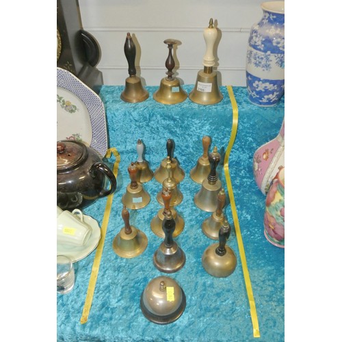 3166 - A small collection of miscellaneous brass bells and a desk bell