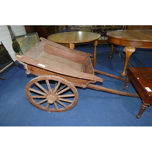 3451 - A vintage wooden small pony/dog/goat cart with wooden spoke wheels