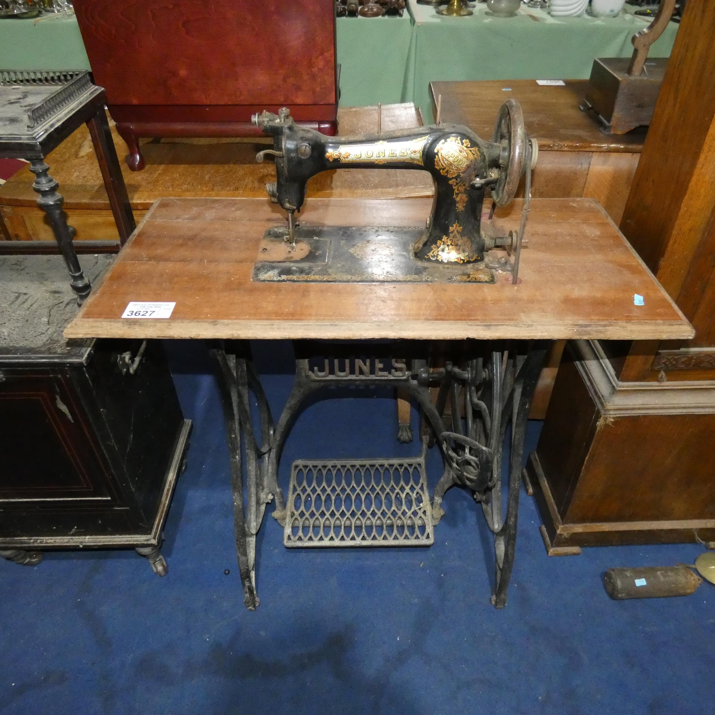 A vintage Jones treadle sewing machine