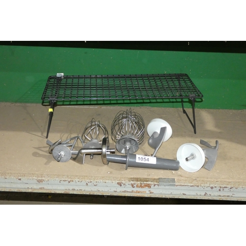 1054 - A quantity of various food mixer attachments and a drying shelf