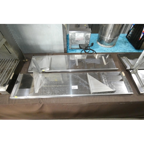 1077 - 2 x commercial stainless steel shelves, 110cm & 120cm with wall brackets