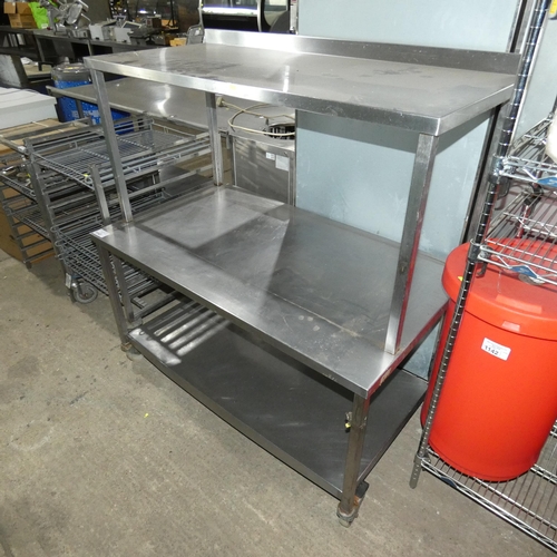 1143 - A commercial stainless steel mobile catering type table unit with shelf above and beneath approx 125... 