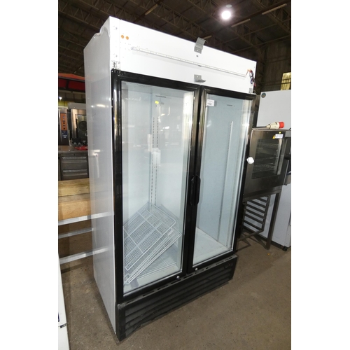 1162 - A tall commercial 2 door display fridge by Scancool, missing lit display box - trade TESTED WORKING