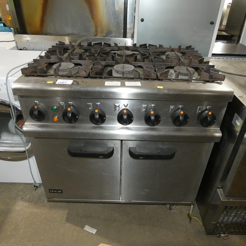 1167 - A gas fired & electric range by Lincat, 6 burner hob above & electric fan oven beneath - trade