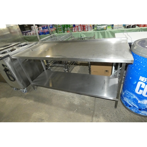 1177 - A commercial stainless steel catering type table with shelf beneath approx 180x70cm. Please note the... 