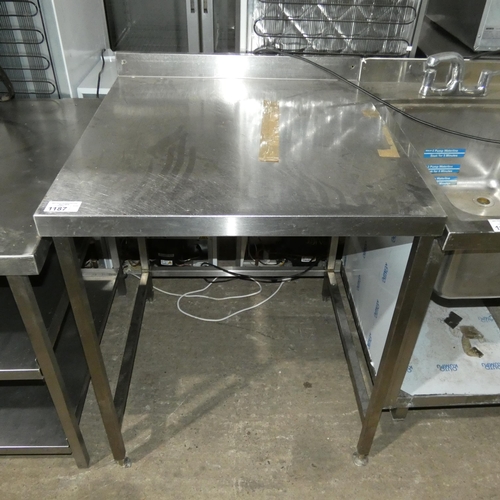 1187 - A commercial stainless steel catering type table with open space beneath approx 80x88cm