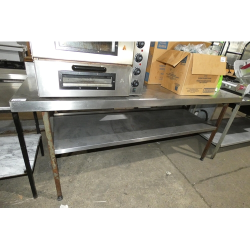 1206 - A commercial stainless steel catering type table with shelf beneath approx 206x66cm