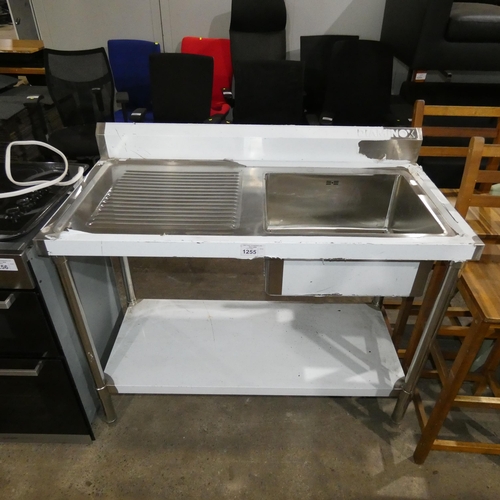 1255 - A stainless steel single bowl sink unit with draining board to the left by Diaminox type 11117 appro... 