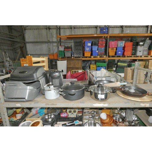 1049 - A quantity of various catering related items including pots, pans bins etc. Contents of 1 shelf