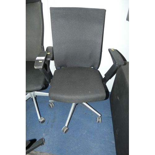 1310 - 1 x Logic black upholstered office swivel chair with mesh back