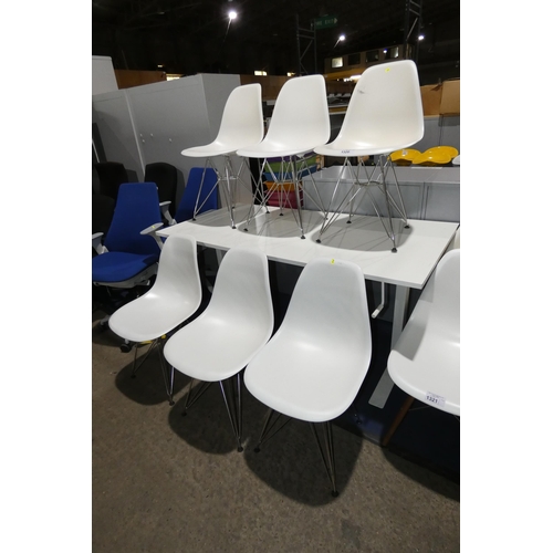 1320 - 6 x designer style white plastic / metal chairs