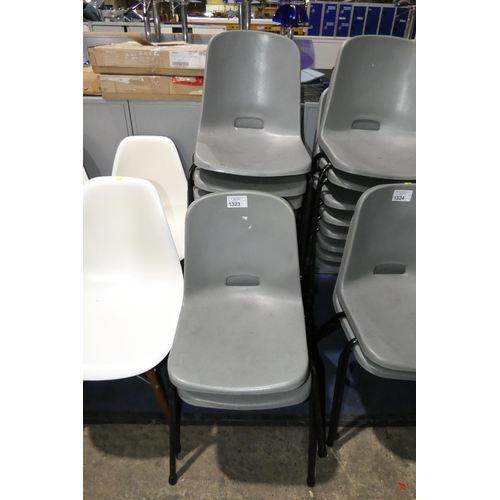 1323 - 10 x grey plastic / metal stacking chairs