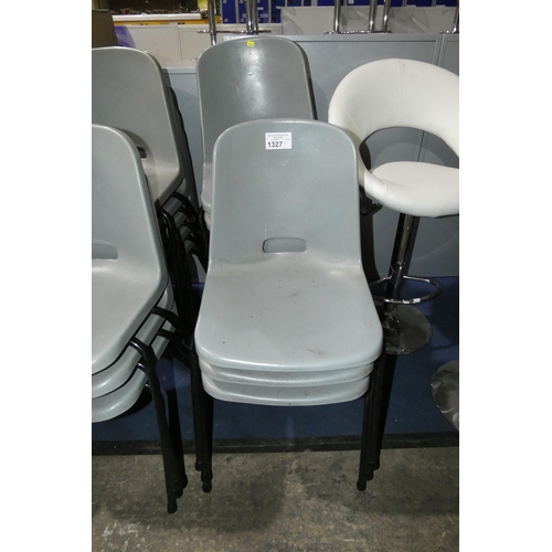 1327 - 8 x grey plastic / metal stacking chairs