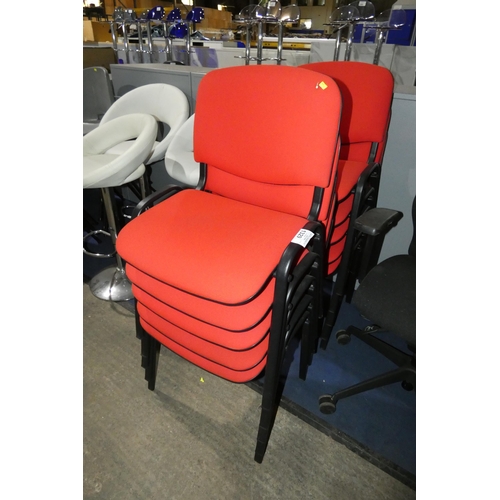 1329 - 10 x red upholstered stacking chairs