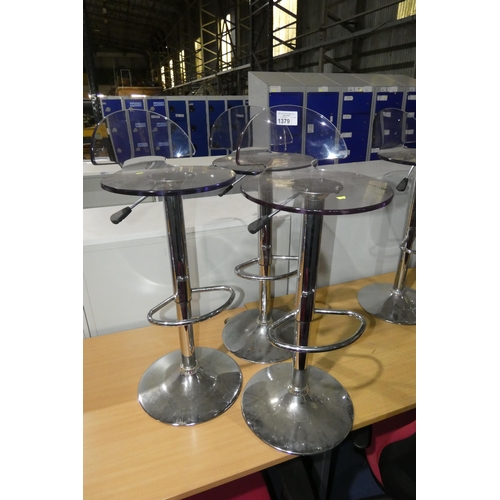 1379 - 3 x height adjustable stools with clear plastic seats