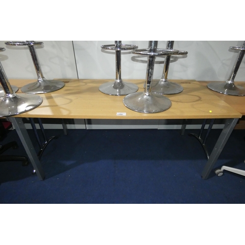 1390 - 1 x office table with metal legs and a wood effect top, approx 80cm d x 160 w x 73 cm high