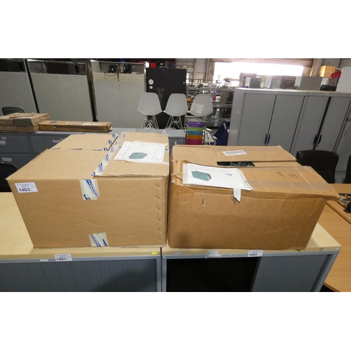 1403 - 2 x boxes containing a quantity of various suspension files for filing cabinets